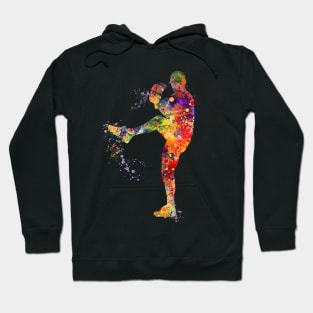 Baseball Pitcher Boy Colorful Watercolor Silhouette Hoodie